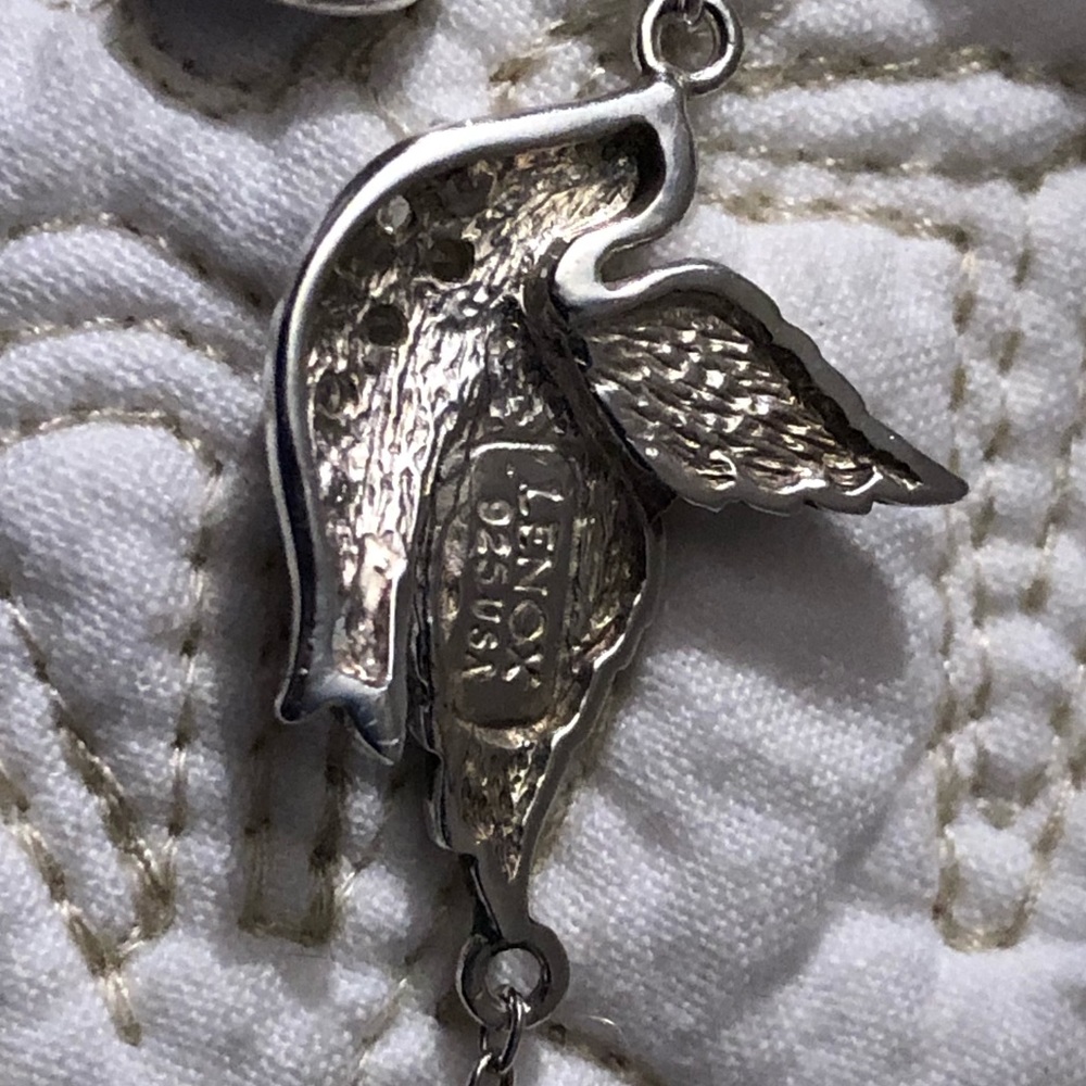 Lenox .925 silver/white topaz dove/hearts necklace - Picture 4 of 8